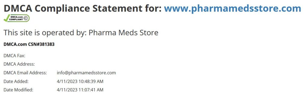 Pharma Meds Store DMCA Compliance Certificate